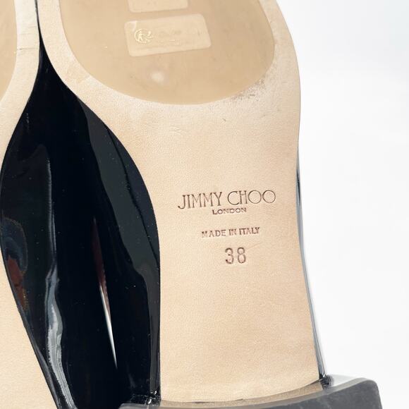 Jimmy Choo Black Patent Leather Ravi Crystal Square Toe Ballerina Pumps IT 38 - Picture 11 of 11